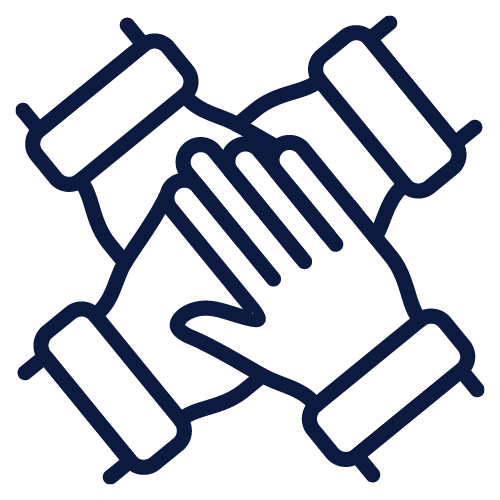 Icon - an illustration of 4 hands - one on top of another. 
